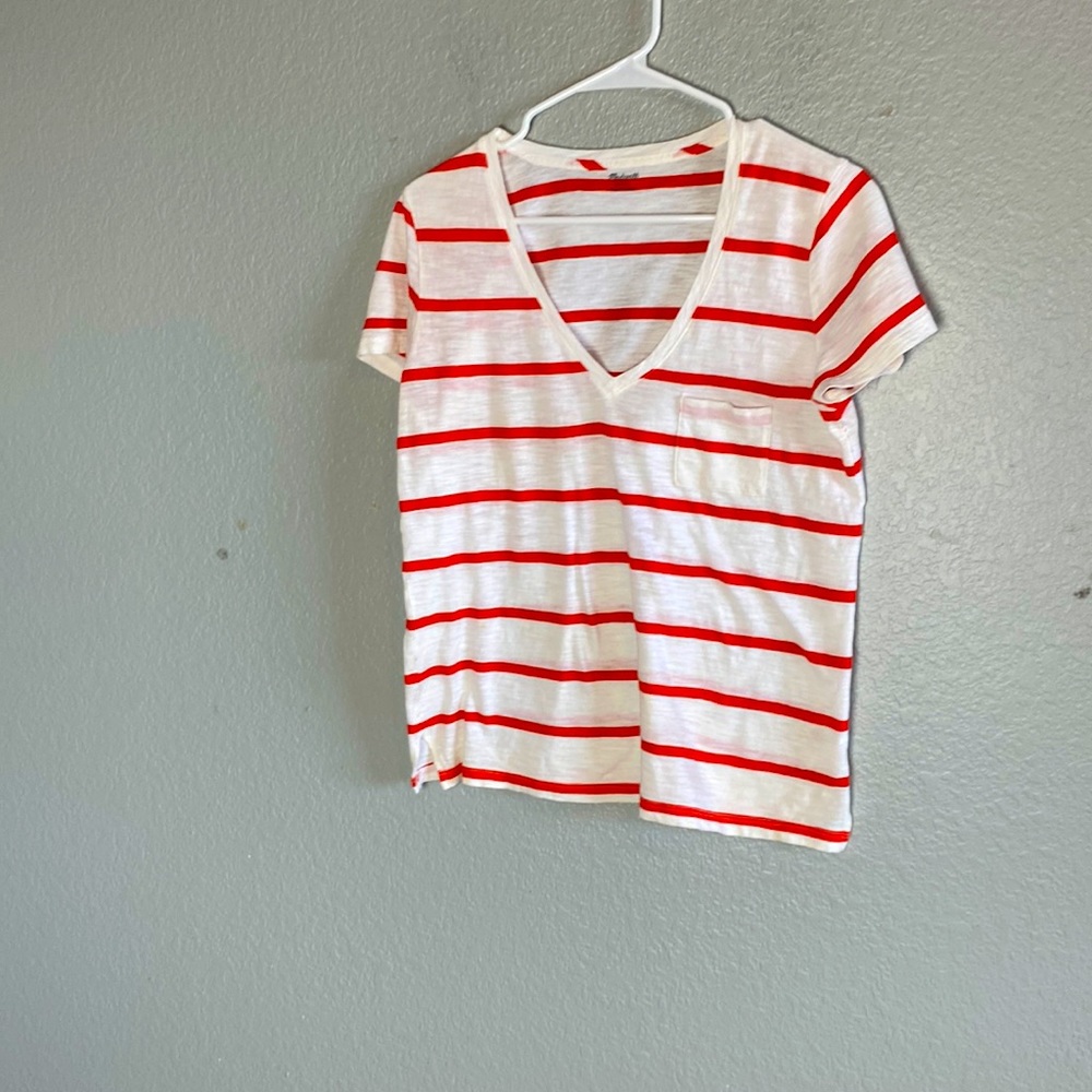 Madewell Orange and White Striped Short Sleeve T-Shirt Size Small